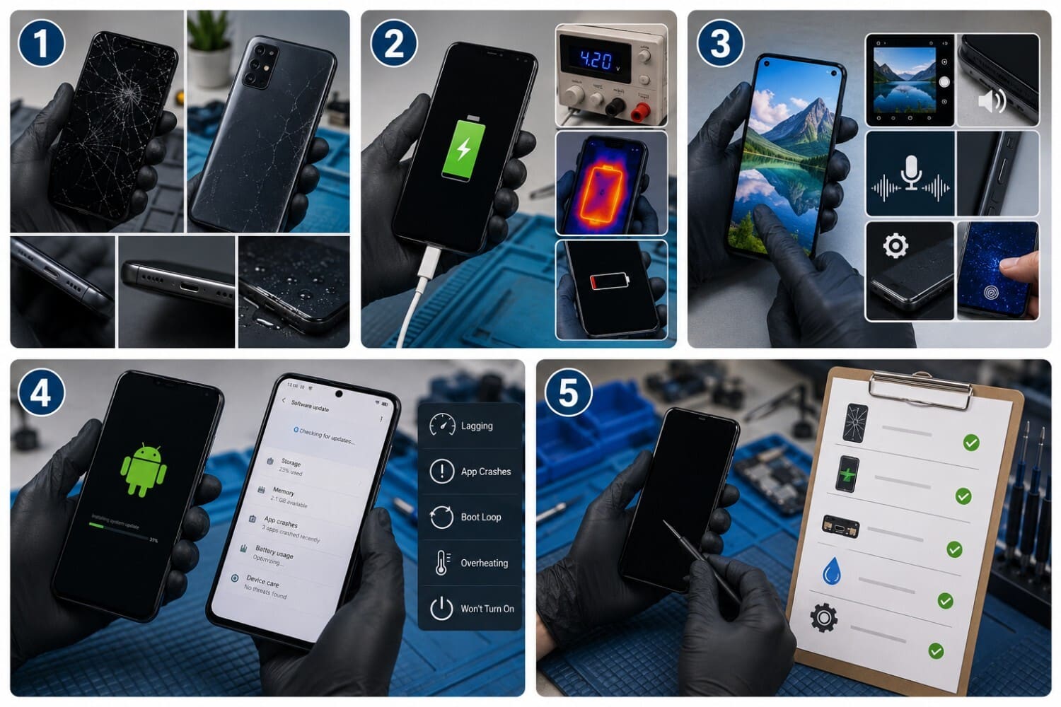 Android phone diagnostic workstation at Phone Fashion Fix Ocala