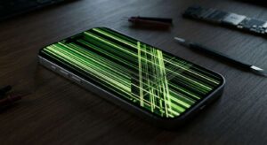 iPhone screen showing green vertical lines and display distortion